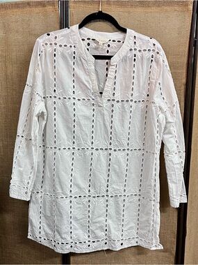 Adiva White Eyelet Tunic Top Cover Up M